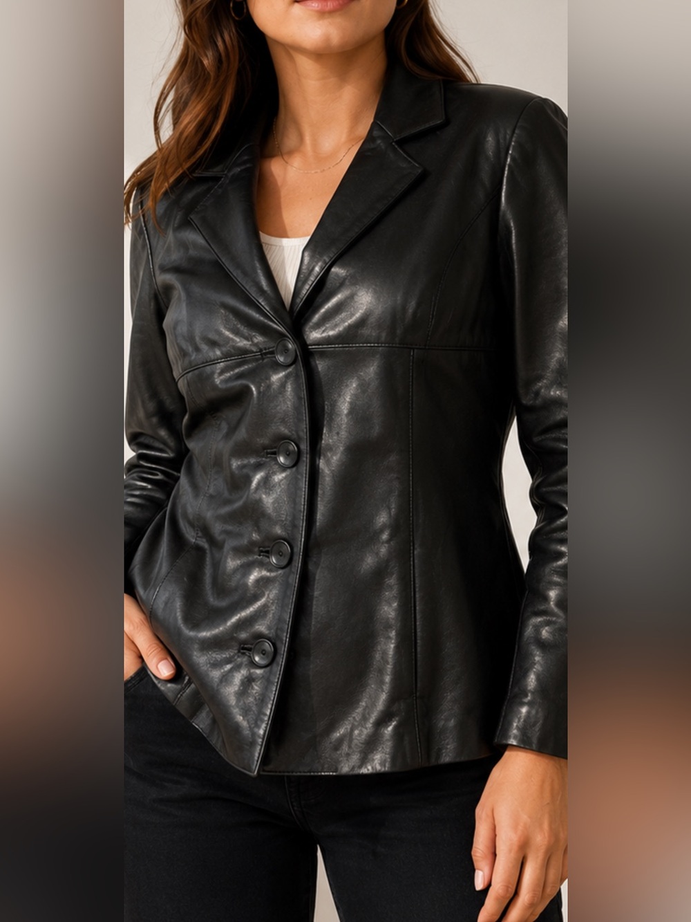 Wilsons Pelle Studio Genuine Leather Blazer Jacket Womenโs M Black